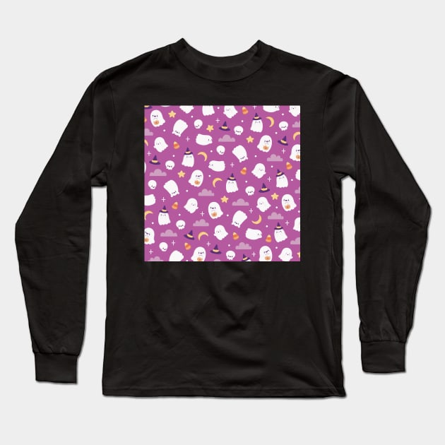 Cute Ghosts Pattern Long Sleeve T-Shirt by esturgeo